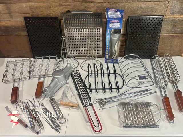 Lot 109-17 - Large Lot of BBQ &amp; Grilling Accessories – Racks, Baskets, Skewers &amp; Tools