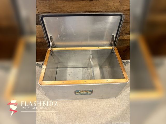 Lot 109-02 - 🧊 Vintage Cronco Aluminum Cooler – Retro Metal Ice Chest with Wood Trim