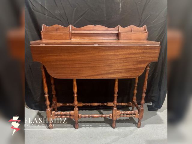 Lot 109-80 - Vintage Drop-Leaf Table with Decorative Hutch