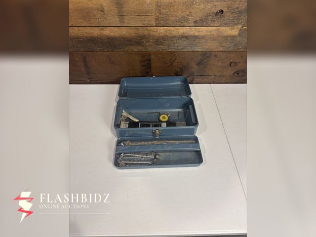 Lot 109-10 - Vintage Blue Metal Toolbox with Assorted Tools