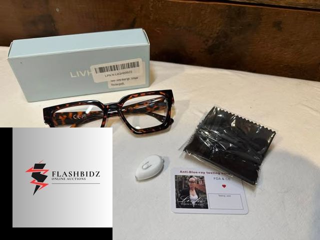 Lot 109-22-000132 - LIVHO Oversized Square Blue Light Blocking Glasses – Tortoise Frame