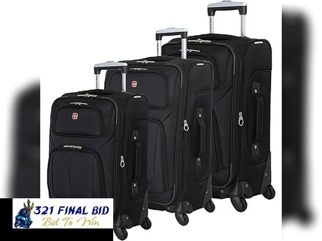 Lot 110-84 - SwissGear Sion Softside Expandable Luggage, Black, 3-Piece
Set (21/25/29)
