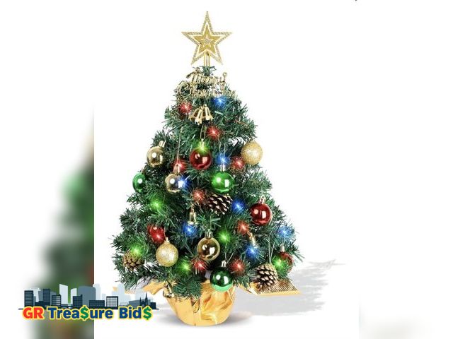 Lot 111-42117 - Tabletop Christmas Tree 22 Inch Mini Artificial Christmas Tree with 30 LED String Lights, Star Tree,...