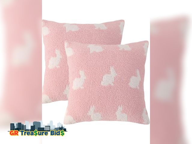 Lot 111-51714 - New NIDITW Set of 2 Easter Gift Ultra Soft Rabbit Throw Pillow Cover Microfiber Pink Cushion Case Co...