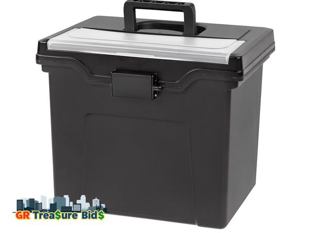 Lot 111-55718 - (Buckle included) IRIS USA File Box Portable File Organizer Plastic File Box for Letter File w/ Orga...