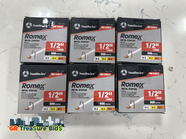 Lot 111-32282 - Southwire Romex 1/2" Metal Staples – 6 Boxes (3,000 Staples Total)

Description:
This lot includes s...