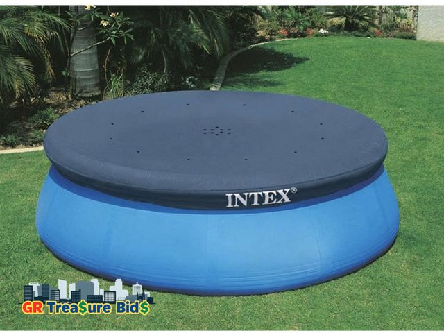 Lot 111-51276 - Intex 28021E Pool Cover: For 8 ft Round Easy Set Pools – Includes Rope Tie – Drain Holes – 12in Over...