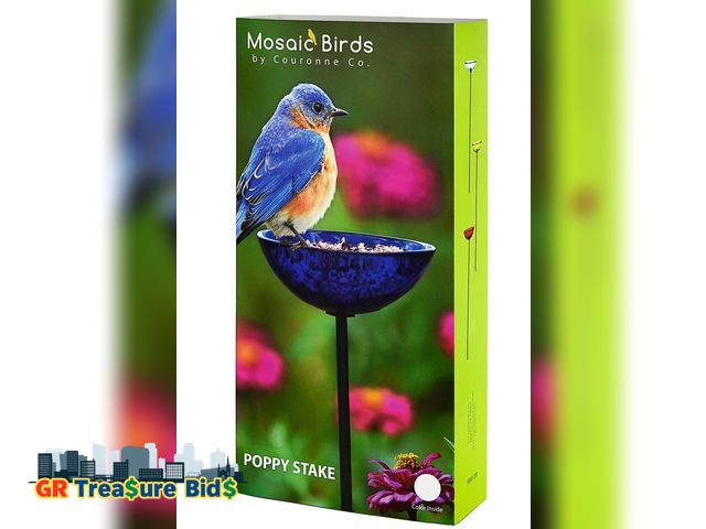 Lot 111-82572 - New Poppy Stake Bird Feeder | Bird Bath &amp; Hummingbird Glass Feeder for Garden Decor, A Unique Ou...