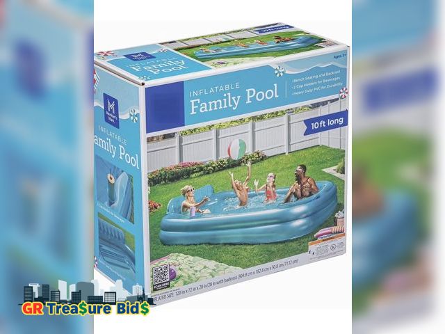 Lot 111-512361 - Member Marks 10' Inflatable Family Pool - Rectangular Blow Up Pool with Built-in Bench, Backrest &am...