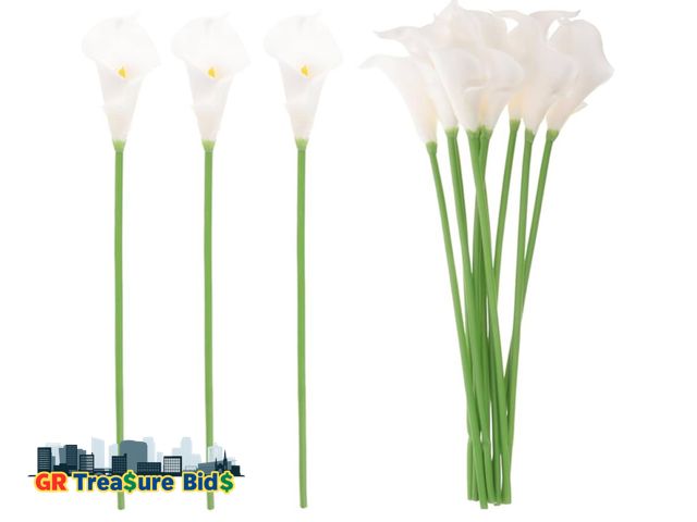 Lot 111-96149 - MAGICLULU 11pcs White Artificial Lily Flowers Faux Bridal Bouquet for Home Wedding Party Decorations...
