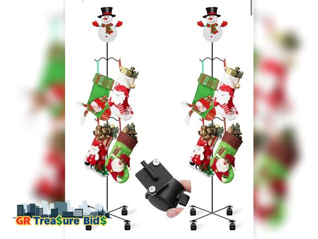 Lot 111-40545 - Cinnvoice 2 Pcs Christmas Stocking Holder with Snowman Pattern, Freestanding Stocking Rack 4 360 Deg...