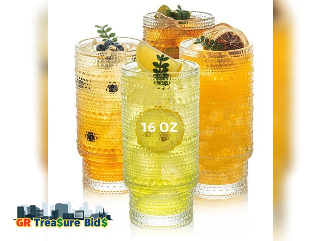 Lot 111-22135 - 4 GLASSES KEMORELA Elegant Highball Glassware Set - 16oz XL Glasses - Mixed Drinks, Iced Coffee, Bee...