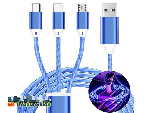Lot 111-36096 - New 3 in 1 Light up Charging Cable,Multi LED Charging Cable,Light Up Charger Cord,3A USB Cable,Compa...