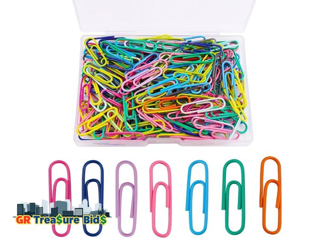 Lot 111-17842 - Mardatt 750Pcs Assorted Colored Paper Clips, 28/33/50mm (1.1/1.3/2 Inch), Pink, Blue, Red, Yellow, W...