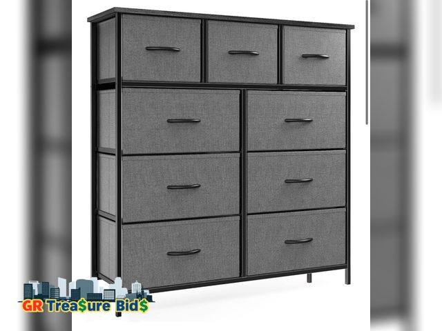 Lot 111-45852 - OLIXIS Dresser for Bedroom, 9 Storage Drawers, Wide Fabric Closet Chests Organizer Tower Furniture, ...