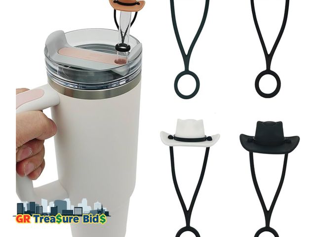 Lot 111-86482 - 4 Pack Silicone Cowboy Hat Straw Covers Cap Compatible with Stanley Cup 30 40 oz, Cute Funny Tumbler...