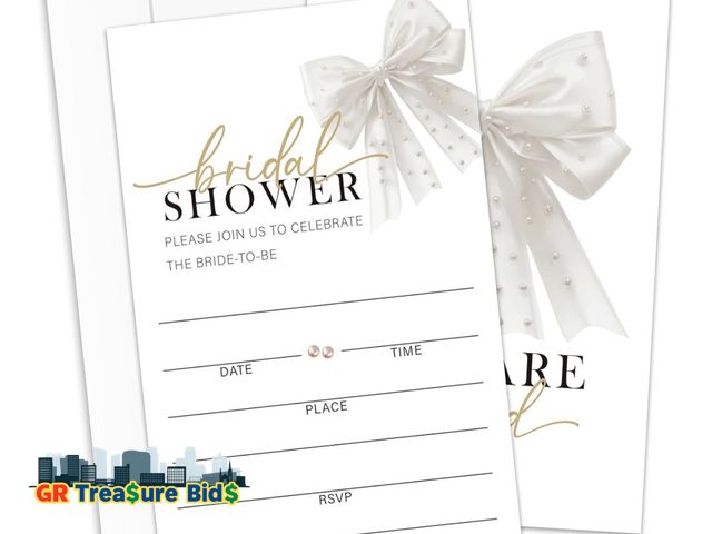 Lot 111-75627 - Bridal Shower Invitations, Bow Pearl Wedding Shower Invitations, 25 Bridal Shower Invites With Envel...