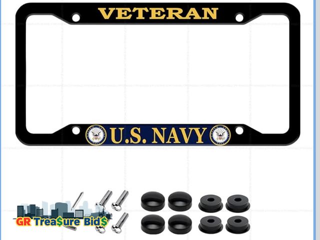 Lot 111-52236 - 2 pieces 4 Holes License Plate Frame for U.S. Navy Veteran Black Matte Aluminum USN Car Plate Cover ...