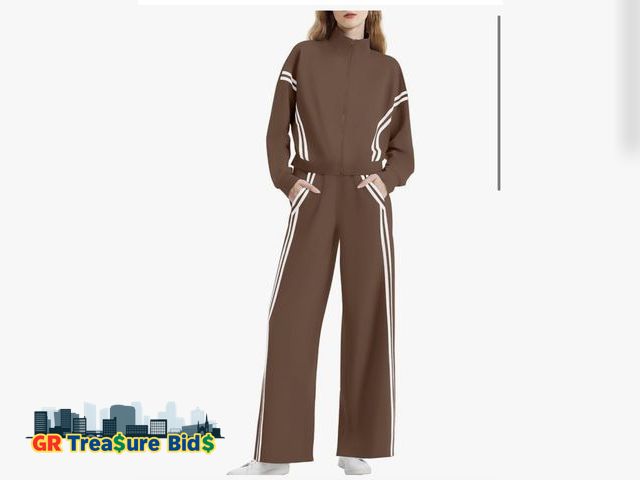 Lot 111-46892 - New Casly Lamiit Women's 2 Piece Lounge Outfits Zip Up Sweat Set Contrast Striped Wide Leg Jogging P...