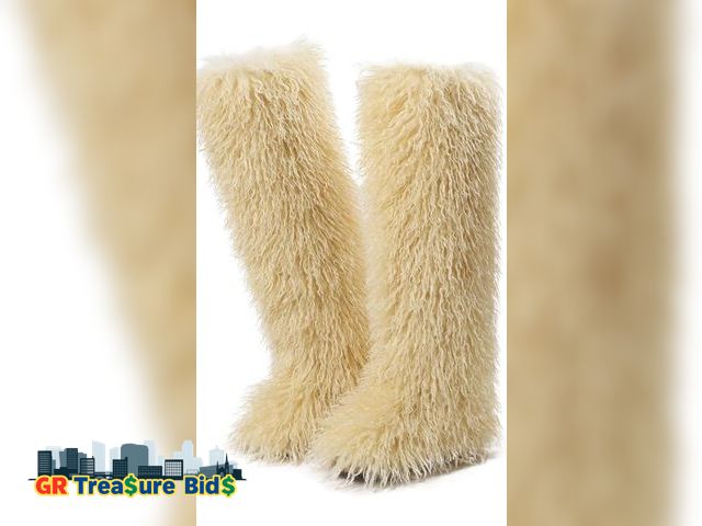 Lot 111-52339 - New Women's Fuzzy Thigh High Fur Boots, Over the Knee Fluffy Winter Shoes, Warm Tall Furry Long Boot...