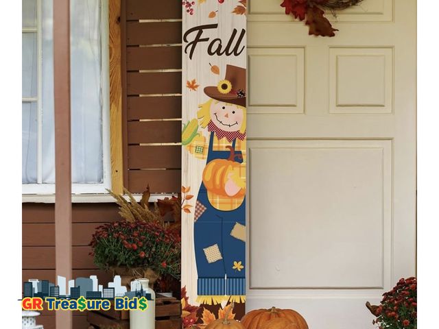 Lot 111-38749 - Thanksgiving Scarecrow Porch Sign 45.2"H Wooden Welcome Signs Thanksgiving Outdoor Decor for Fall Ha...