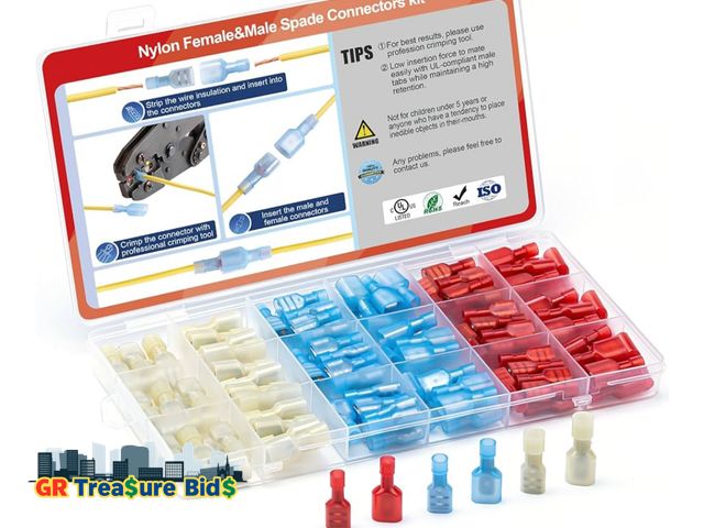 Lot 111-17044 - AIRIC 100pcs Quick Wire Disconnect Kit Nylon Fully Insulated Male and Female 6.3 Quick Spade Disconn...