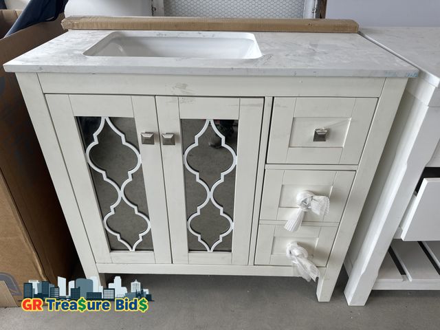 Lot 111-72727 - allen + roth Everdene 36-in White Undermount Single Sink Bathroom Vanity with White