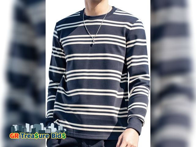 Lot 111-4104 - 1 New Striped Long Sleeved T-Shirt for Men Spring Casual T-Shirt for Men Retro Autumn Pullover Strip...