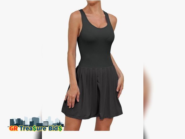 Lot 111-39140 - New Women's Tennis Dresses Built-in Shorts Summer Golf Pleated Dress Athletic Workout Romper with Po...