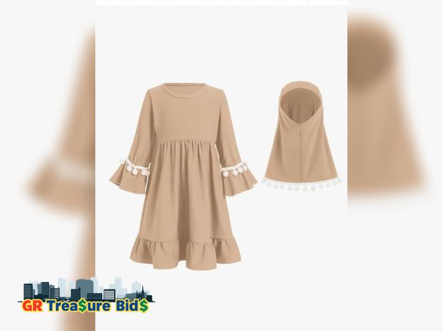 Lot 111-96487 - New OBEEII Toddler Baby Girl Abaya Dress with Hijab Long Sleeve Smocked Dress Islamic Dubai Full Cov...