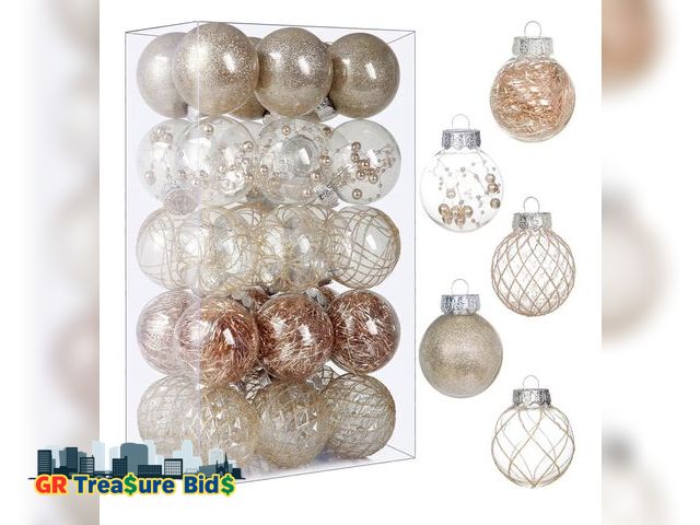 Lot 111-80268 - New Clear Plastic Christmas Ball Ornaments, 30ct 2.36 Inch Champagne Balls for Tree Decoration - Sha...