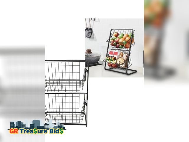 Lot 111-52446 - 2 Tier Fruit Basket Bowl, Kitchen Fruit Storage Basket with Storage Box, Multipurpose Carbon Steel M...