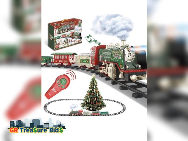Lot 111-52475 - JQ JUQU Remote Control Electric Train Set with Real Steam, Lights &amp; Sound, Toy Train for Kids Ag...