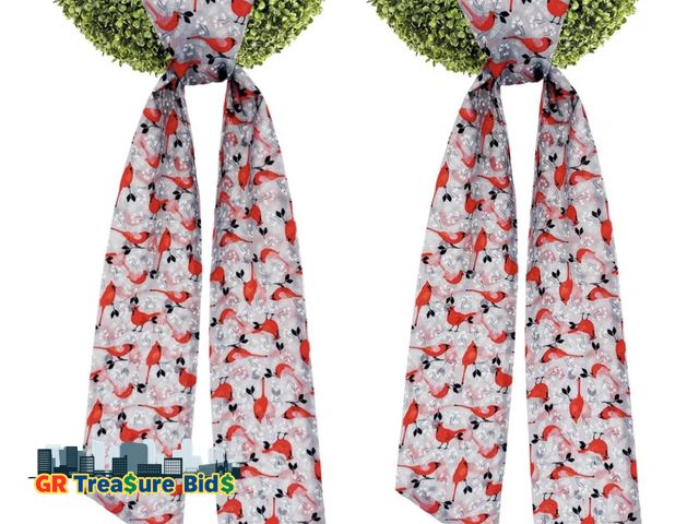 Lot 111-70894 - New 2Pcs Christmas Wreath Sash for Front Door Cardinal Bird Wreath Satin Sash for Embroidery Monogra...