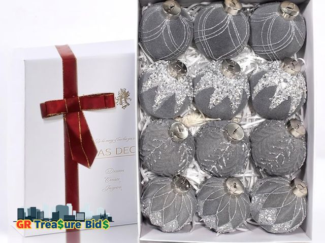 Lot 111-55999 - New 12PCS Velvet Glitter Christmas Ball Ornaments, 3.15 Inches Luxury Christmas Decorations, Eleganc...