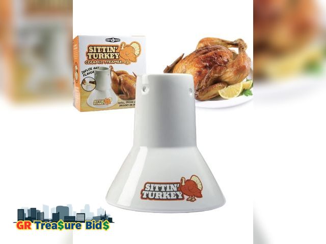 Lot 111-51248 - Sittin' Turkey Ceramic Beer Can Roaster &amp; Steamer-Easily Infuse Marinades &amp; BBQ Flavors for ...