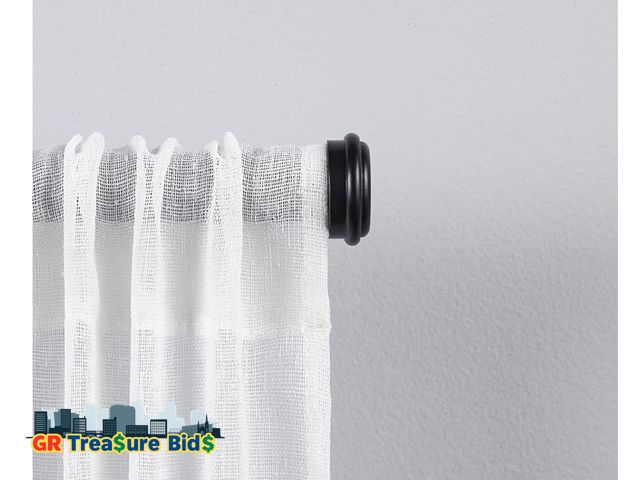 Lot 111-6636 - EXCLUSIVE HOME Topper 1" Curtain Rod and Coordinating Finial Set, Matte Black, Adjustable 66"-120"