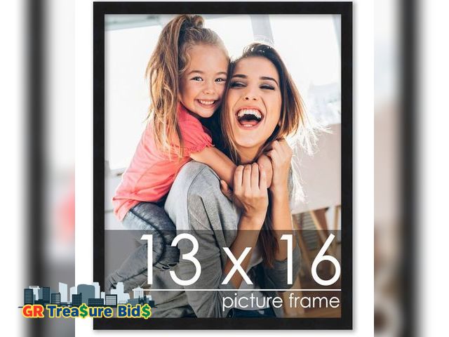 Lot 111-92722 - Poster Palooza 13x16 Frame Black Solid Wood Picture Frame | 0.75 Inch Moulding Width | Includes UV A...
