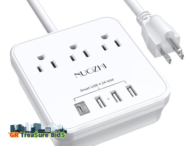 Lot 111-73637 - New Cruise Essentials, NUOZHI 6 Ft Power Strip with 3 Outlets and 4 USB Ports(1 USB C), Non Surge Pr...