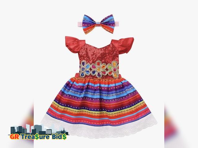 Lot 111-64643 - IDOPIP Baby Girls Mexican Dress Sequin Striped Backless Princess Birthday Party Dresses + Headband 2...