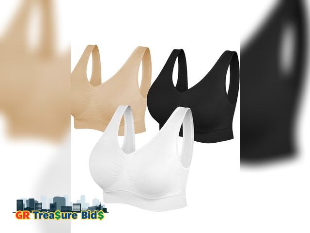 Lot 111-4070 - 3 New Womens Sports Bras, Yoga Comfort Seamless Stretchy Sports Bra for Women 3 Pack