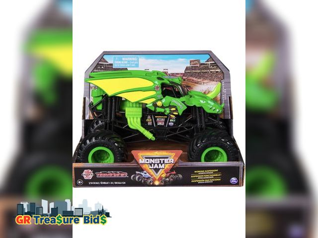 Lot 111-51235 - Monster Jam, Bakugan Dragonoid Monster Truck - Green, 1:24 Scale Die-Cast Vehicle-Chrome Rims and BK...