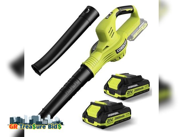 Lot 111-72088 - New Leaf Blower Cordless - 20V Powerful Electric Leaf Blower with 2 Batteries and Charger, 2 Speed M...