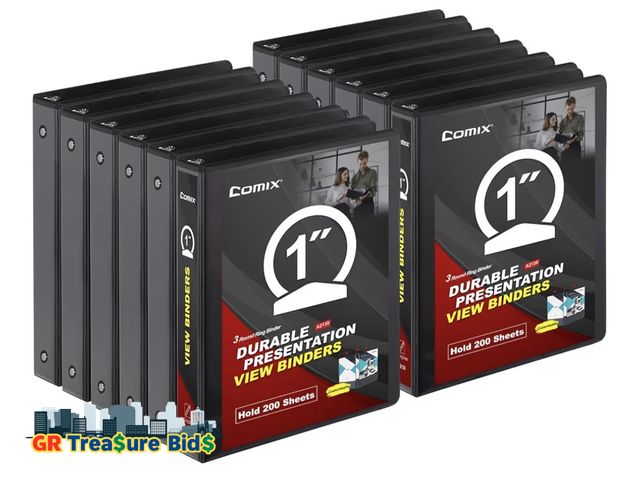 Lot 111-82628 - Sturdy 3 Ring Binder 1 inch with Clear View Cover, 1" Round Ring View Binder, PVC-Free, 2.4mm-Thick,...