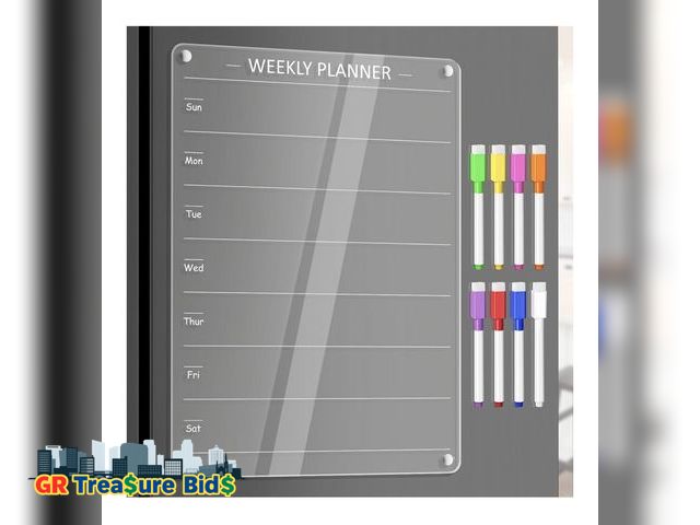 Lot 111-88031 - Acrylic Weekly Planner Board Meal Planner Magnetic Menu Board for Kitchen Fridge w/ 4 Markers, Clear...