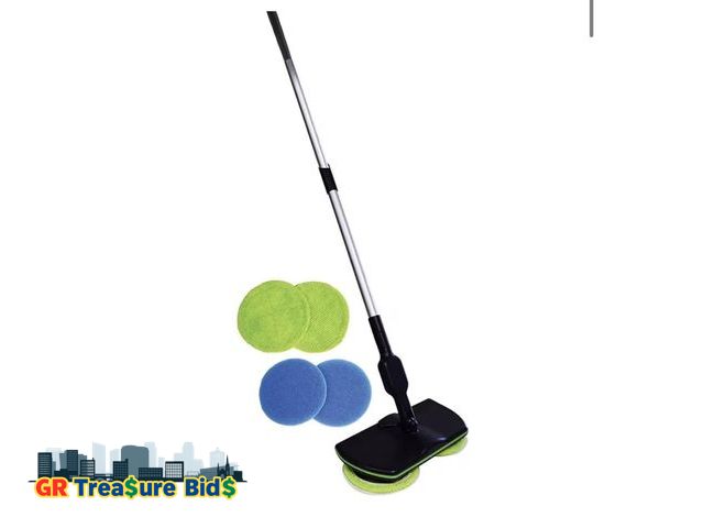 Lot 111-72672 - New Electric Mop Electric Cordless Mop Floor Cleaning Spinning Polisher Scrubber with 2 Microfiber P...