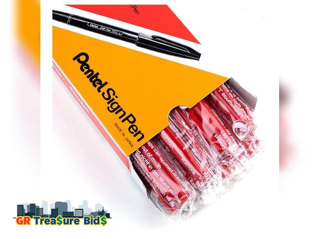 Lot 111-93314 - Pentel Arts Sign Pen, Vintage Style Fiber Tipped Pen (2.0mm), Calligraphy, Red Ink, S520-B, Box of 1...