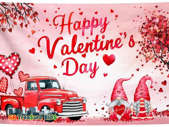 Lot 111-32481 - New Festival Flag 3x5 Feet Heart-Shaped Balloon Truck Dwarf Anniversary Wedding House Flag with Bras...