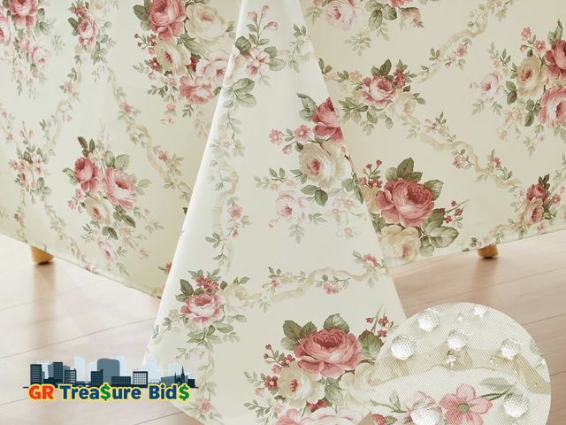 Lot 111-7266 - New Qahing Vintage Floral Rectangle Tablecloth Shabby Chic Flower Table Cloth Spring Table Cover Wat...