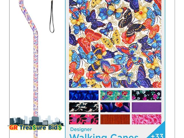 Lot 111-92449 - New Nova Aluminum Offset Handle Cane, Butterflies